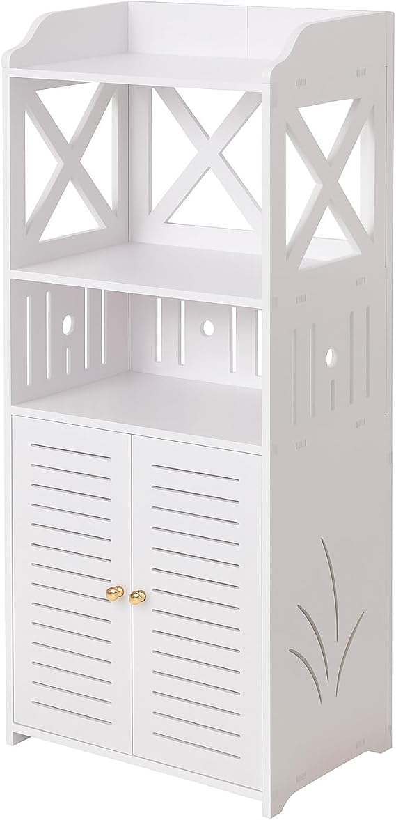 Bathroom Storage Cabinet – Floor Standing Organizer with Shelves & Door, Multifunctional Storage Unit for Home, Office, Living Room, Kitchen, or Entryway (3 Tier)