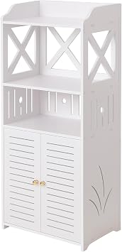 Bathroom Storage Cabinet   Floor Standing Organizer with Shelves & Door, Multifunctional Storage Unit for Home, Office, Living Room, Kitchen, or Entryway 3 Tier