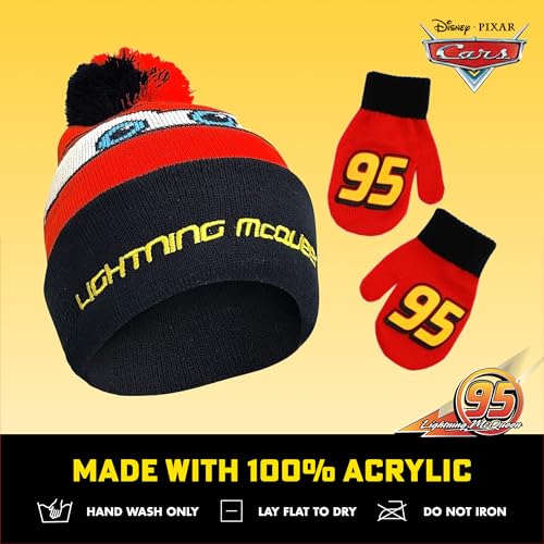 Image of Disney Boys' Winter Hat and Mitten Set, Cars Lightning Mcqueen Toddler Beanie for Ages 2-4