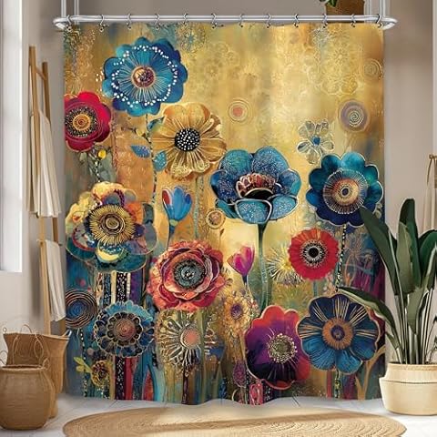 Kalmico Retro Vintage Flower Shower Curtain Set Cover