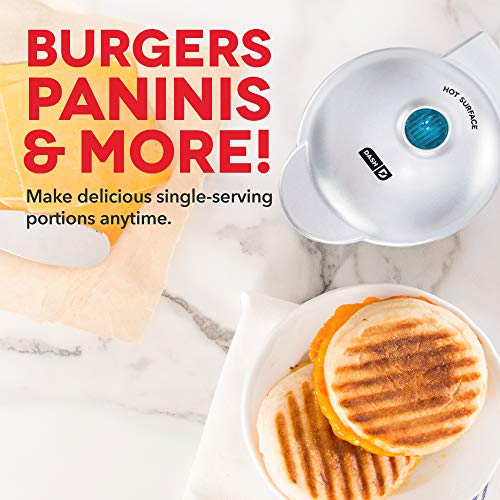 Dash Mini Maker Portable Grill Machine + Panini Press For Gourmet Burgers, Sandwiches, Chicken + Other On The Go Breakfast, Lunch, Or Snacks With Recipe Guide - Silver #TOP1