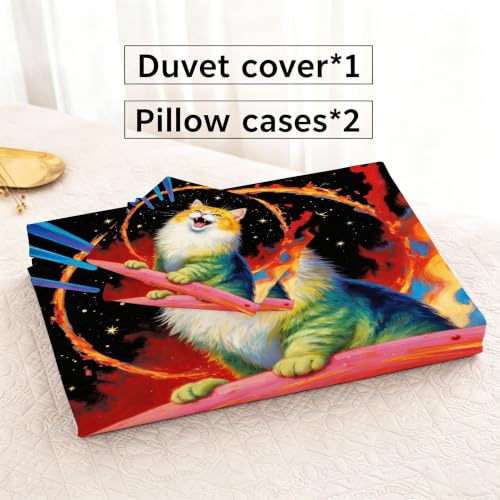 Housse de Couette Chat avec Fermeture Éclair Invisible en Microfibre - 7