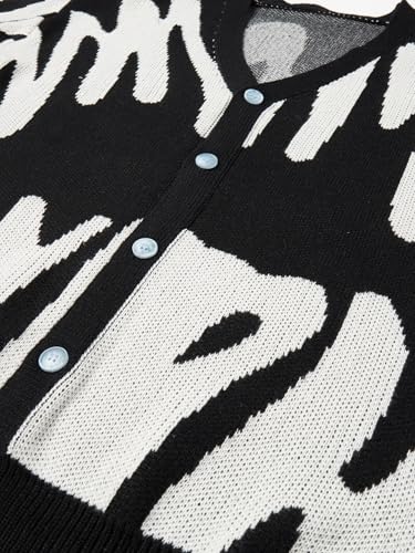 SHENHE Men's Graphic Sweater Button Down Long Sleeve V Neck Cardgian Sweater Streetwear4