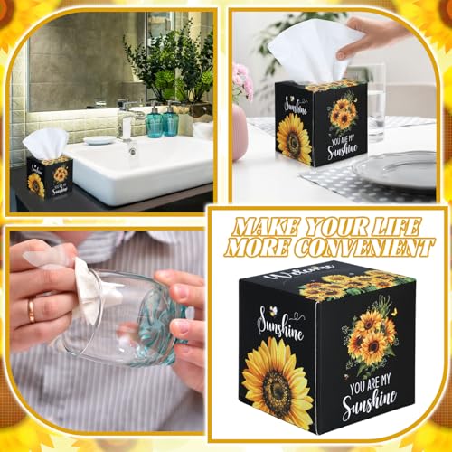 Image of Fourluoo 12 Pack Summer Sunflower Facial Tissues Cube Boxes 600 Sheet 3 Ply | Small Square Face Tissues Bulk for Summer Car Bedroom OfficeSupplies, Sunflower Theme Soft Disposable Tissues Bulk