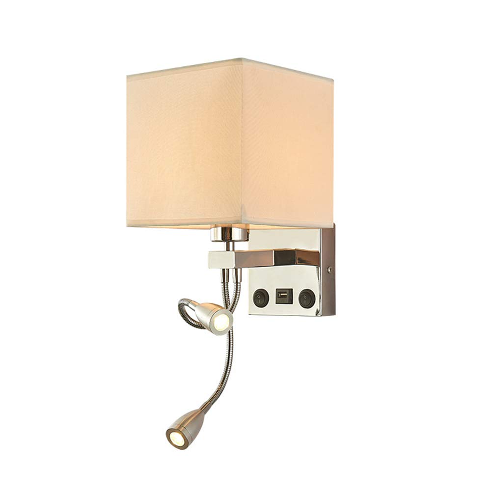 VDOQTLJT American Bedside Wall lamp with USB Connector - led Aisle Lights Chinese Style Fabric Bedroom Reading Sconce White