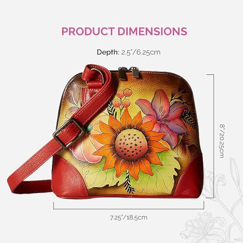 Anna by Anuschka Women's Leather Small Zip-Around Handbag, Multi Compartment Organizer, Fall Bouquet - Thumbnail 6