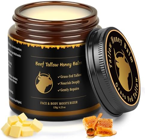 Beef Tallow for Skin, Tallow and Honey Balm for Face, Skin Care Cream Body Butter, Natural Formula, Nourish and Soothe Dry Skin, 120g/4.2oz