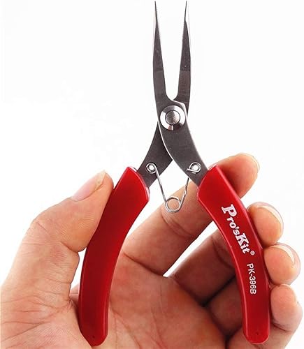 Miniatura 4 de 1PK-396B Pro'sKit - Alicates de punta larga de 5 pulgadas, de acero inoxidable, mango rojo, con dientes de boca larga, 5.118 in