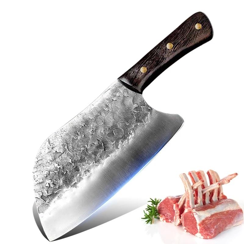 Cleaver Knife,Meat Cleaver, 8 Inch Kitchen Knives Chop Bone Cleaver Meat Vegetables Boning Butcher Knife Wooden Handle Hand Forged Blade Chef Cooking Cleaver Knife