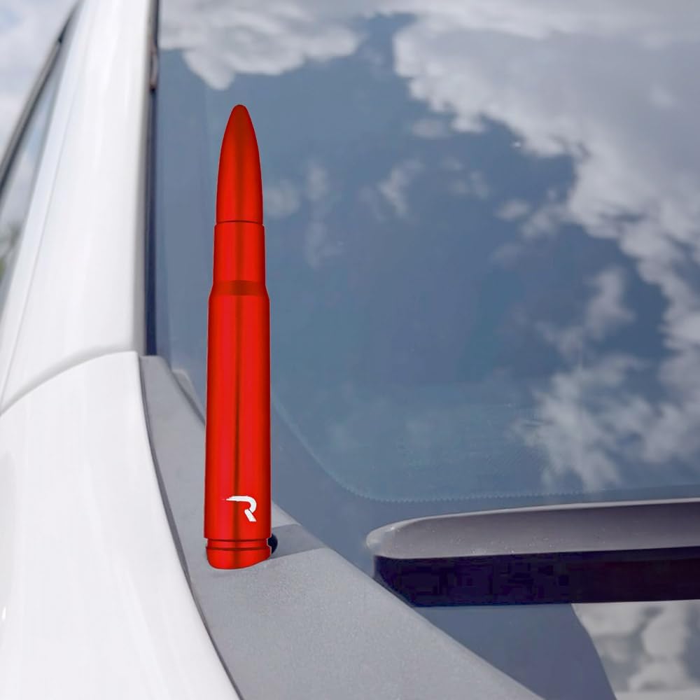 RECON - 50 Cal Bullet Style Truck/SUV Aluminum Antenna 5" - Multiple Colors (Fits OEM Factory Threaded Antennas) (Red)