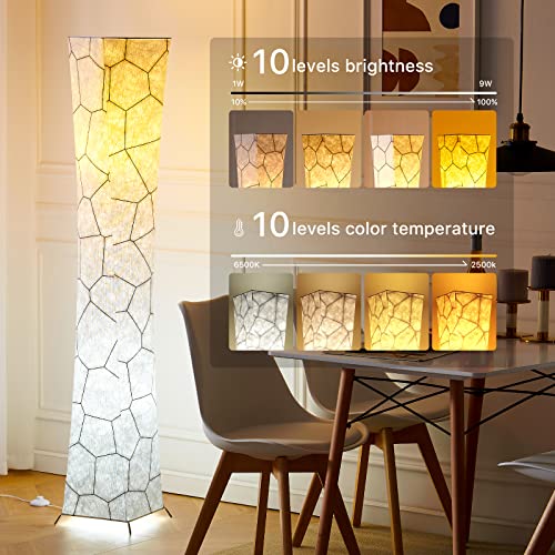 Chiphy Floor Lamp, 64"(Xl) Tall Lamp With Remote Control, Dimmable 10 Levels Color Temperature, 12W/2 Led Bulbs 2400 Lumens, Marble Fabric Lampshade, Home Decor For Living Room, Bedroom, Kids Room #TOP1