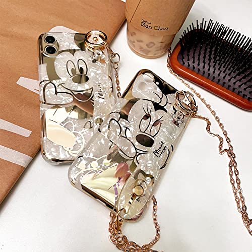 Hosiss Cartoon Case For Iphone 13 6.1''With Hd Screen Protector, Minnie Mouse With Wrist Strap Kickstand Metal Chain Strap Soft Tpu Shockproof Protective For Girls Women #TOP4