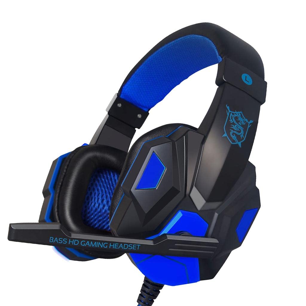 Playbuys Surround Sound Over-Ear Gaming Headphones with LED Lights Stereo Headset Blue