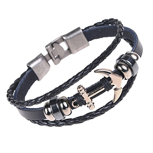 Cestlafit - Pulsera de Cuero Vintage con dijes de Pulsera de Cuero Reggae para Hombres, Regalo de San Valentín para Hombres jóvenes, Color Negro