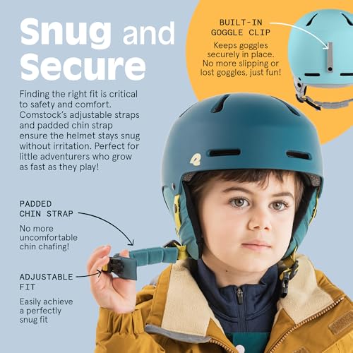 Image of Comstock Kids Ski & Snowboard Helmet with ABS Shell, EPS Impact Protection & 10 Cooling Vents - Adjustable Winter Sports Gear, Goggle Clip