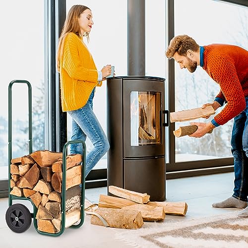 Range-bûches mobile avec 2 roues pour bois de chauffage standard en acier vert - 4