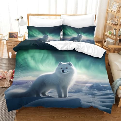 Housse de couette renard arctique impression 3D durable avec zip invisible - 3