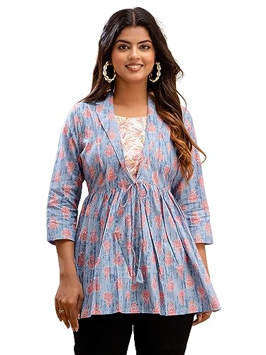 Image of feranoid Women's Cotton Floral Printed Short Kurti Tunic Top