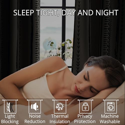 BOHOMOCASA Boho Blackout Curtains – 2 Panels, Each W52×L63, Elegant Design for 100% Blackout, Thermal Insulated, Noise Reducing for Bedroom, Living Room, Black and White Curtains - Image 7