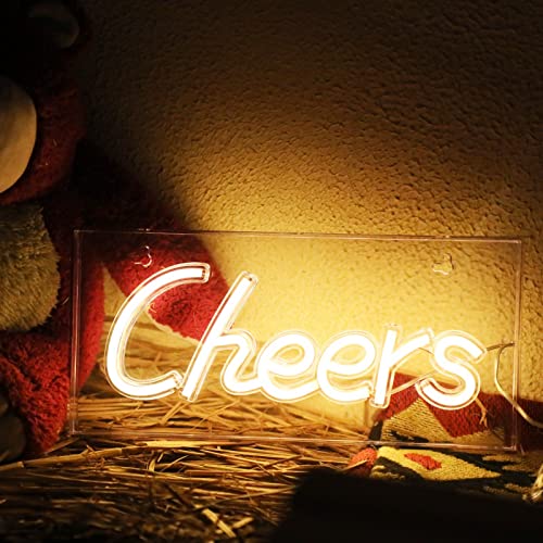 Cheers Neon Sign, USB LED Neon Sign for Wall and Desk Decor, Bar Sign Art Neon Light Sign for Party Wall Décor Party Light (Warm White)