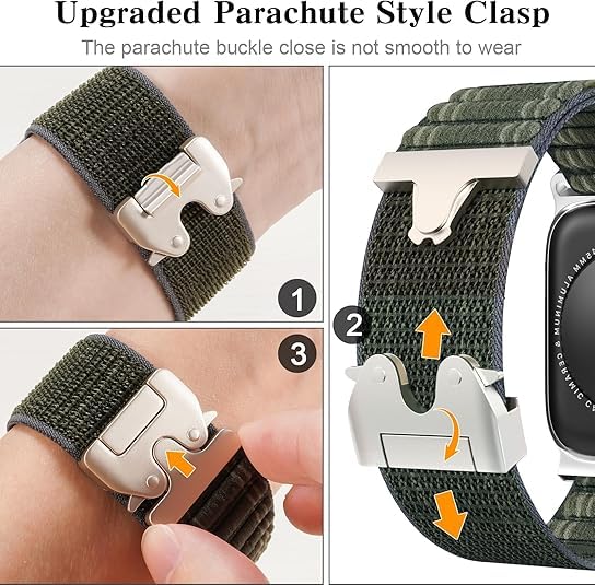 Image of Soft Nylon Wave-Patterned Strap with Parachute Buckle Compatible with Apple watch Ultra 2 /Ultra band 49mm, Series 10 46mm, 9 /8 /7 45mm, SE2 /SE /6 /5 /4 44mm, 3 /2 /1 42mm - Green