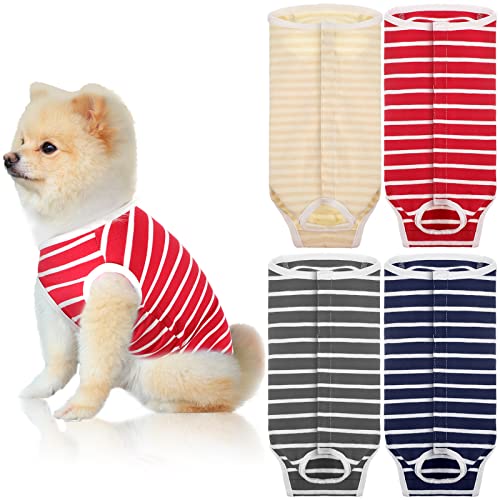 4 Pack Female Dog Sanitary Diaper Reusable Pet Sanitary Panties Puppy Physiological Pants Breathable Cotton Stripe Menstrual Diaper For Girl Female Dog Menstruation And Avoid Harassment(Size S) #TOP22
