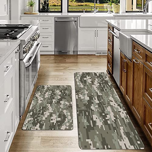2 Piezas Antideslizante Alfombra Cocina,Camuflaje, patrón de atuendo monocromático que oculta el...