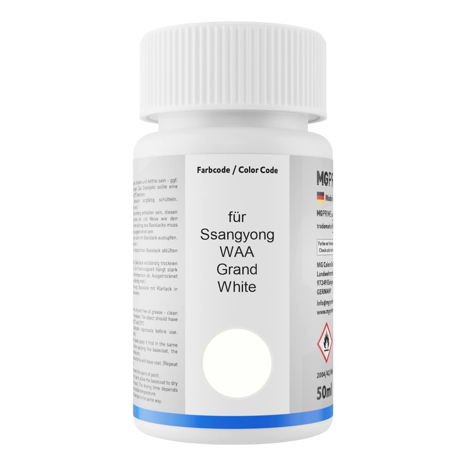 MG PRIME Vernice per auto Kit stilo di ritocco per Ssangyong WAA Grand White Vernice di base vernice trasparente ognuno 50ml