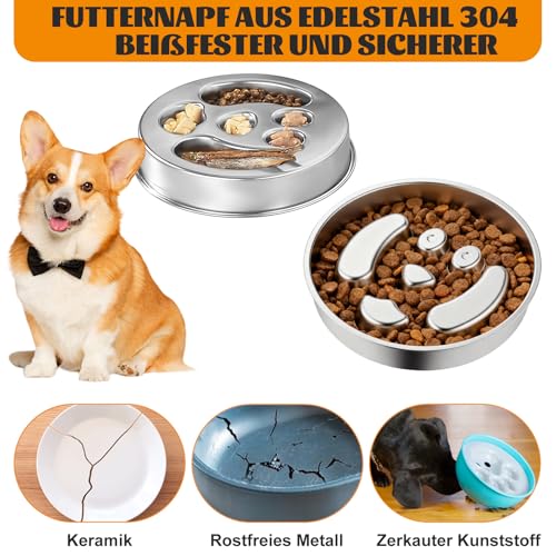 Antischlingnapf Hunde Edelstahl - Anti Schling Napf Hund Ø22cm Slow Feeder aus 304 Edelstahl, Metall Schlecknapf für Schnelle Esser, Spülmaschinengeeignet & Langlebig, für mittelgroßer Hund