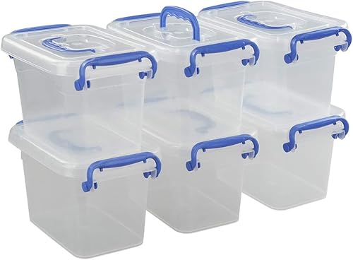 Miniatura 7 de Morcte Mini contenedor de almacenamiento de plástico de 1,5 L, caja de pestillo pequeña transparente, paquete de 6