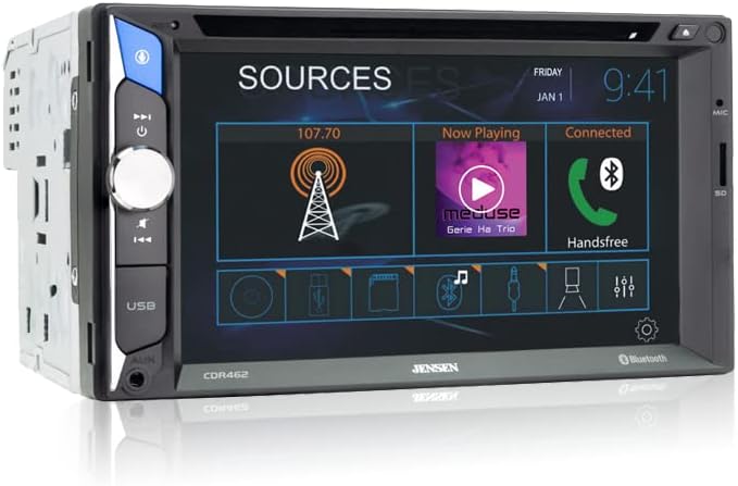 JENSEN CDR462 6.2 inch LED Multimedia Touch Screen Double Din Car Stereo | CD & DVD Player | Push to Talk Assistant | Bluetooth Hands Free Calling & Music Streaming | Backup Camera Input|USB & microSD
