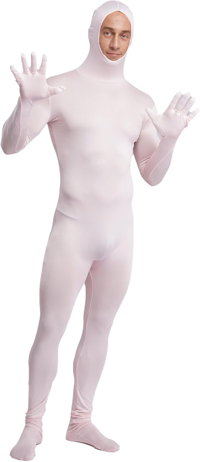 Agoky Unisex Spandex Full Bodysuit Hooded Jumpsuit Disappearing Zentai Costumes for Rave Halloween Outfits