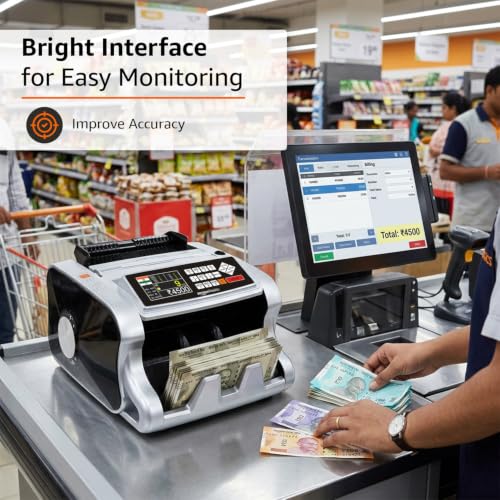 Image of Amazon Basics Mix Note Counting Machine with Fake Note Detection & LCD Display, Fully Automatic Cash Counter| Counts All Old & New Notes for INR ₹10-₹2000, UV MG IR MT Detection, Business & Retail Use