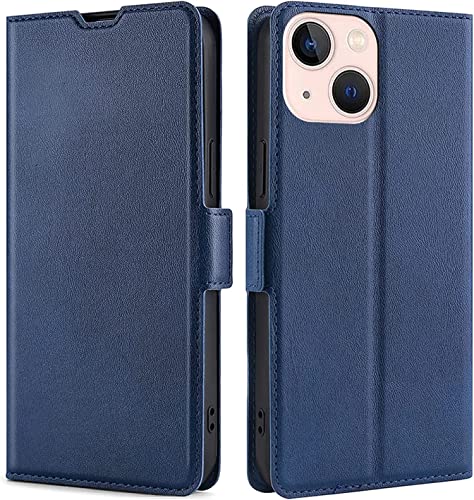 Housse de téléphone en cuir bleu haut de gamme compatible avec iPhone 14