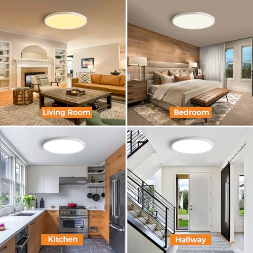 slochi Deckenlampe LED Deckenleuchte Flach, Ø30CM 3Farben 24W 2800LM Weiß – Ansicht 6