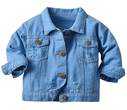 QZH.DUAO Baby Girls Long Sleeve Tie-dye Denim Coat, 6 Months - 8 Years