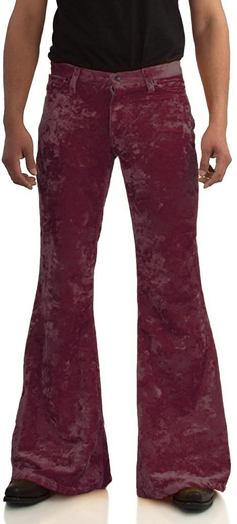 Herren-Hose aus Samt, entspannt, Vintage-Stil, 60er-/70er-Jahre-Stil, Stretch-Passform, klassischer Komfort, ausgestelltes Retro-Bein, Disco-Hose