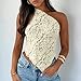 ABYOVRT Women One Shoulder Lace Top Irregular Hem Backless Crop Tops See Through Sheer Tank Tops Going Out Clubwear (S,Beige)