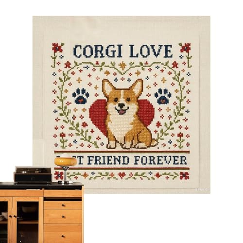 Kit broderie débutant motif chien 25x25 cm avec fournitures pour activité manuelle