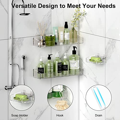 Bssoyamm Acrylic Shower Caddy Shelves With Soap Dish, 3 Pack Self Adhesive Clear Shower Floating Shelf, Bathroom Storage Organizer Wall Mounted For Home. #TOP3