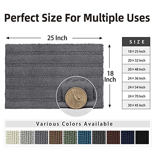 Easy-Going Luxury Chenille Striped Pattern Bath Mat, 18X25 In, Soft Plush Bath Rug, Absorbent Bathroom Rug, Non Slip Perfect Carpet Rugs For Shower, Bedroom, Front Door, Enterway (Gray) #TOP4