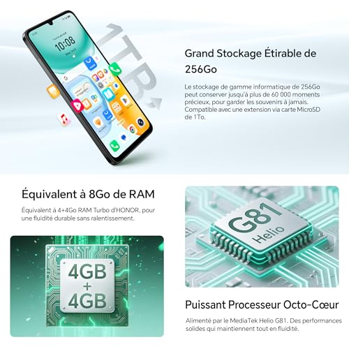 HONOR X5c Plus Smartphone Dual SIM NFC 5260mAh Batterie 4+ 6.74 Pouces 90 Hzécran Confort Téléphone Caméra 50 mégapixels Android 15 MicroSD Extensible - vue 6