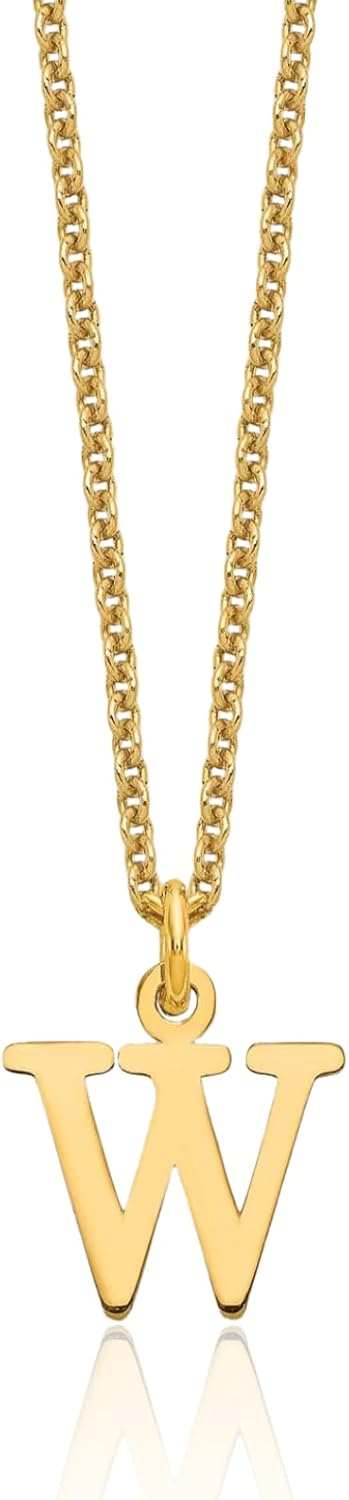 IceCarats 14K Solid Yellow Gold Small Letter W Initial Pendant Necklace 18mm 3/4 inch Polished For Her