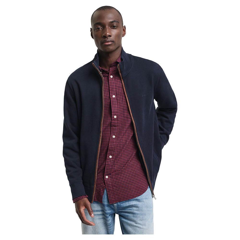 Gant Men's Evening Blue `S Sacker Rib Full Zip Cardigan - 2028042-Xxl
