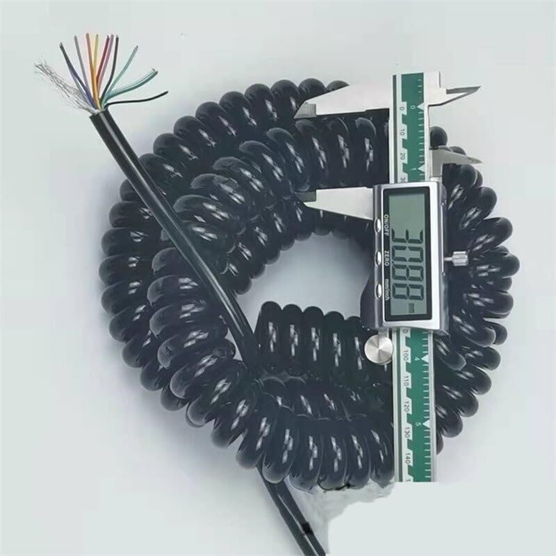 Spiral-Stromkabel, Kabelkabel, 10-adrig, 26 AWG, Spiral-Teleskopdraht, dehnbar, 1 Meter bis 12, schwarze Abschirmung, Federkabel, Spiralverlängerung(Stretch 7 meter)
