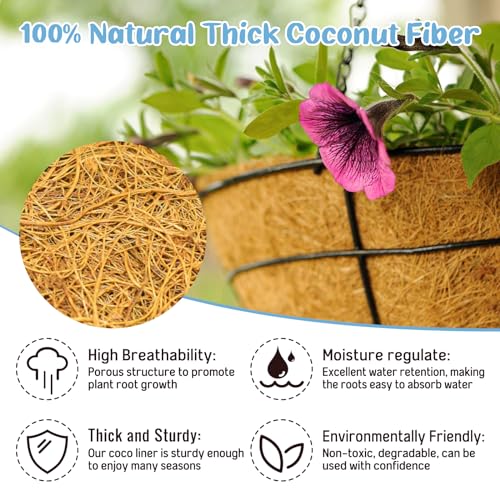 Legigo 3 Pack 8 Inch Hanging Basket Coco Liners Replacement, 100% Natural Round Coconut Coco Fiber Planter Basket Liners for Hanging Basket Flowers/Vegetables - Thumbnail 2