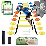YHOTOGEA Set de entrenamiento de fútbol escalera de coordinación 6 m, 18 conos y paracaídas de resistencia, accesorios de entrenamiento de fútbol, regalos para niños, para fútbol y entrenamiento