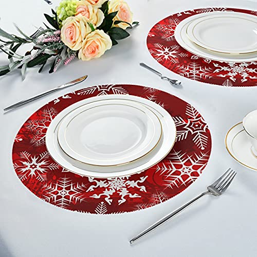 Christmas Placemats Red Placemats with Snowflakes Flower Round Placemats Set of 6 for Kitchen Table Washable Kitchen Table Mats Place mats - Thumbnail 5