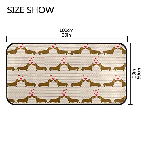 Valentines Dachshunds Dogs Kitchen Rugs Polka Dot Lovers Bath Mat For Bathroom Absorbent Non Skid Washable Standing Floor Desk Mat Runner Carpet For Home Office Hallway Sink Stove Laundry 39X20 Inches #TOP1