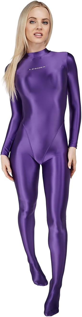 LEOHEX Full Bodysuit Womens Shiny Zentai Upgraded Fabric High Elastic Spandex Catsuit Soft & Comfortable
